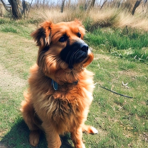 Foto o cão bonito está deitado na grama a brincar um cão grande e leal