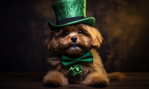 O cão celebra o Dia de São Patrício, um feriado irlandês em março.