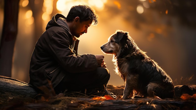 O cão empatiza com o seu dono angustiado.