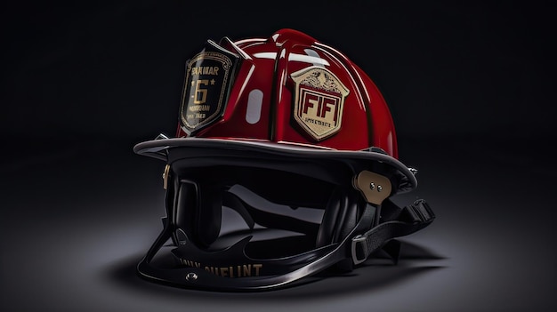 O capacete de um bombeiro reflete o inferno ardente de um incêndio Capacete refletivo inferno de fogo preparação de bombeiro segurança dedicação Gerado por IA