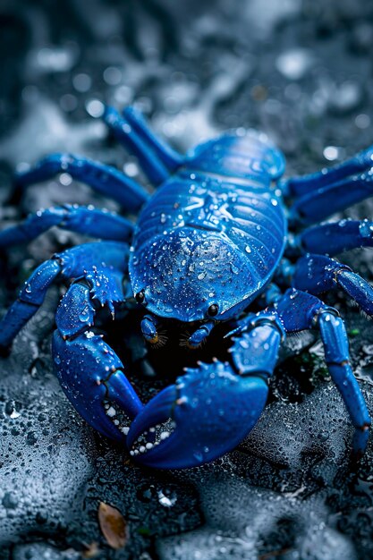 Foto o caranguejo azul em cima de uma superfície preta