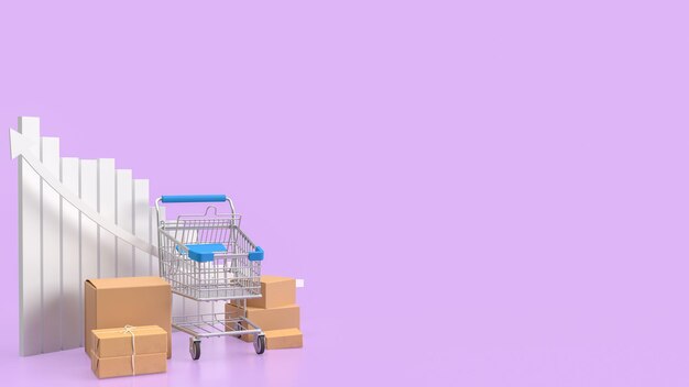 O carrinho de compras snd caixa para o conceito de marketing on-line 3d renderingxA