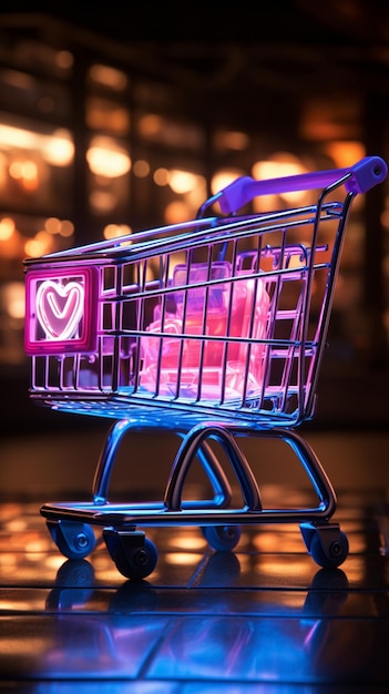O carrinho e a bolsa neon da loja on-line brilham, incorporando o espírito de compras do Dia dos Namorados Vertical Mobile W