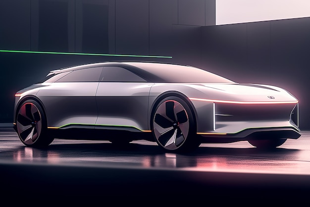 o carro-conceito é um carro elétrico autônomo com luz verde.