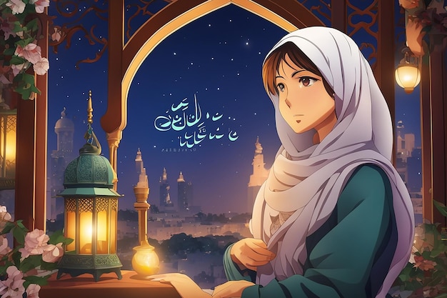 O cartaz de Ramadan Kareem com ilustração vetorial