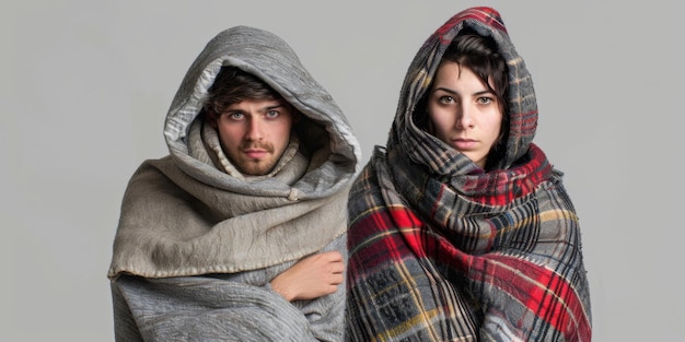 O casal estava frio e vestido calorosamente em casa.