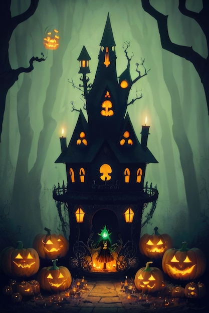 O castelo de um vampiro contra o fundo da lua Ilustração de Halloween