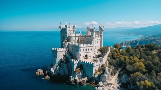 Foto o castelo do ninho de andorinha da crimeia na rocha sobre o mar negro é uma atração turística da crimeia.