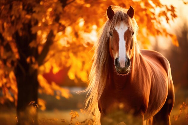 O cavalo da estação dourada Uma cena equestre de outono