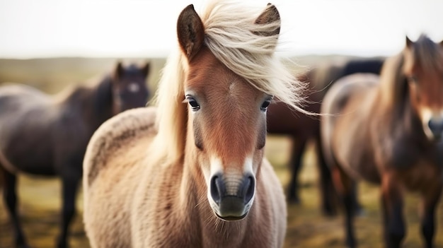 O cavalo islandês pode ser uma raça de cavalo feita na Islândia Closeup de corcéis islandeses Recurso criativo gerado por IA