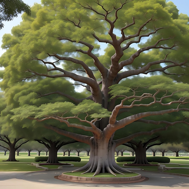 O cenário da paisagem da árvore Banyan abraçando a harmonia natural gerada pela IA