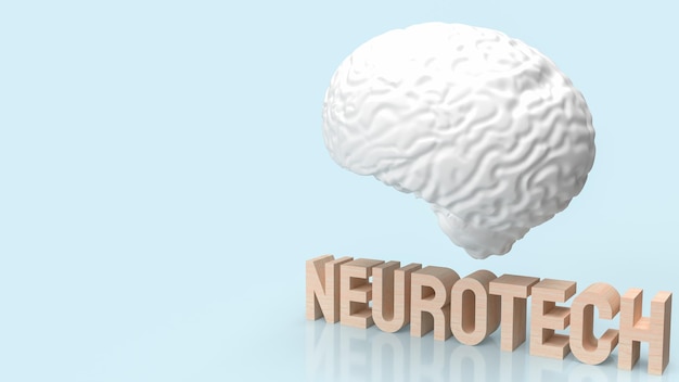 O cérebro branco e texto de madeira neueotech para sci ou conceito médico renderização 3d