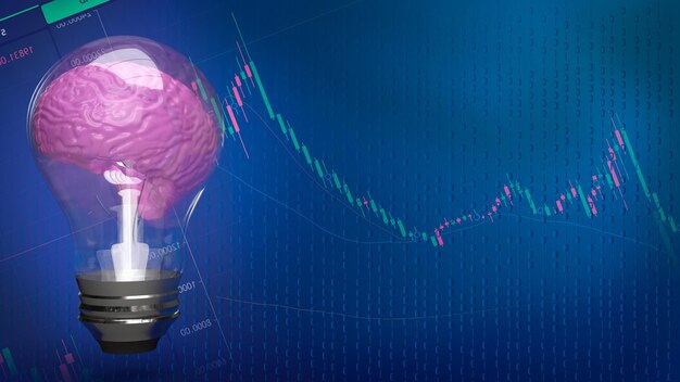O cérebro da lâmpada na renderização 3d do plano de negócios