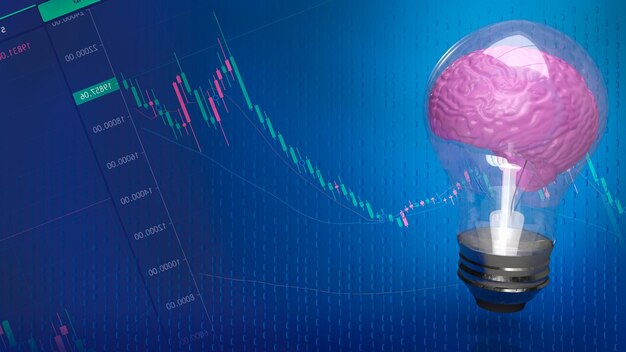 O cérebro da lâmpada na renderização 3d do plano de negócios