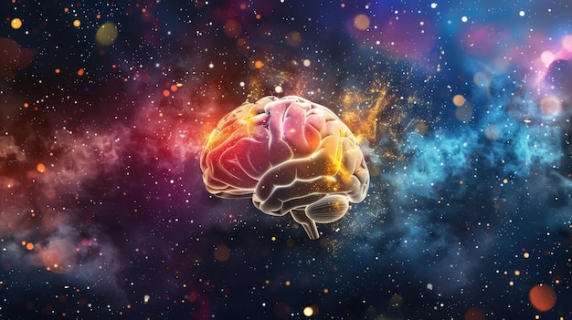 O cérebro humano com energia cósmica no espaço