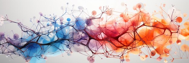Foto o cérebro humano pensando em um abstrato de arte neural colorido com manchas de tinta e traços