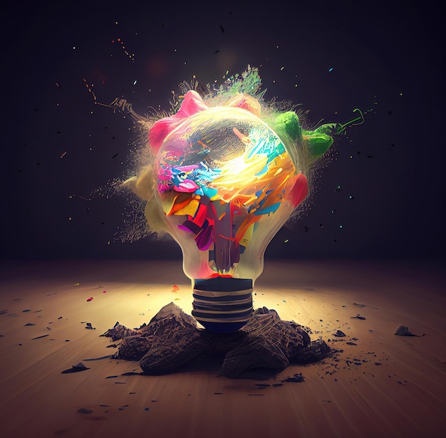 Foto o cérebro ligado como uma lâmpada para produzir ideias brilhantes conceito de criatividade feito com ia generativa