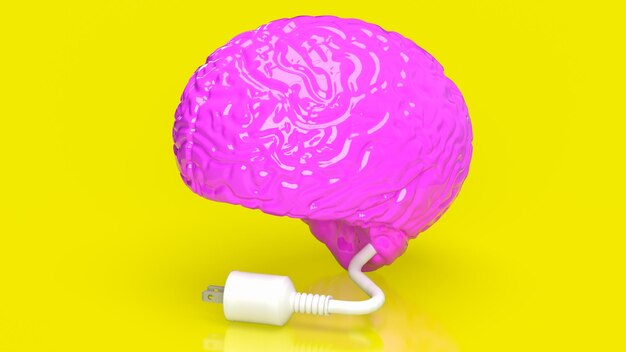 O cérebro rosa e o plugue elétrico branco para renderização 3d criativa ou de conceito de negócios