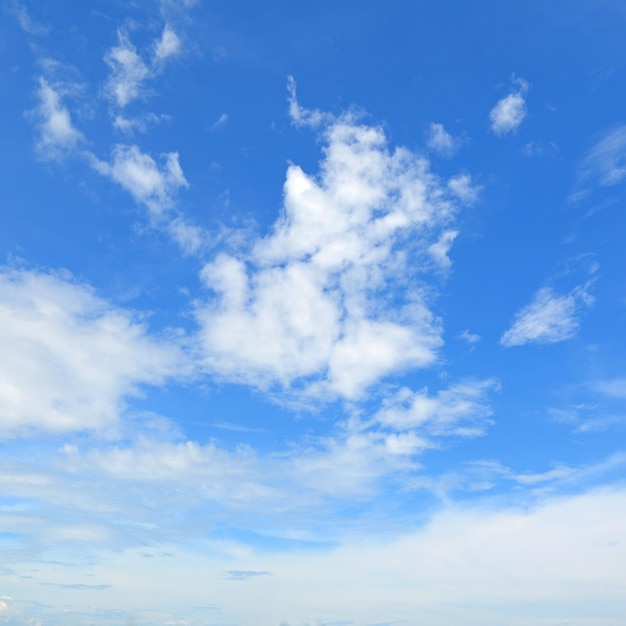 O céu azul e nuvens fofas brancas