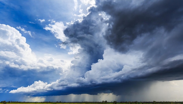 O céu escuro com nuvens pesadas convergindo e uma violenta tempestade antes da chuva