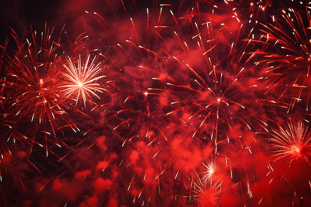 O céu noturno mais bonito Uma exibição de fogos de artifício em vermelho e branco