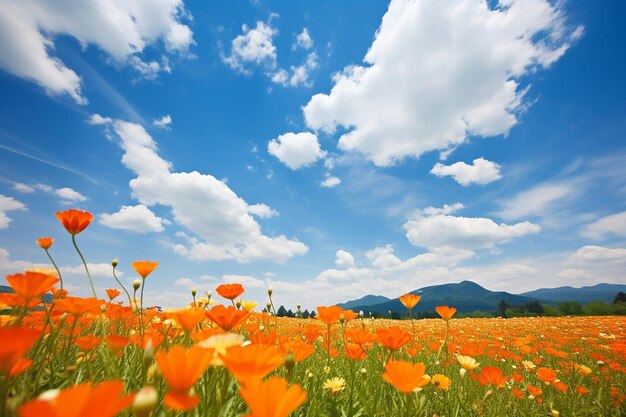 O céu sobre os vibrantes campos de tulipas