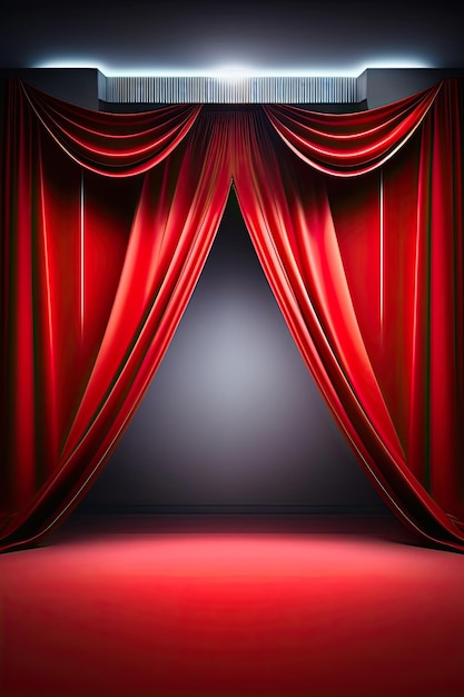 O chão do palco vazio e a cortina vermelha