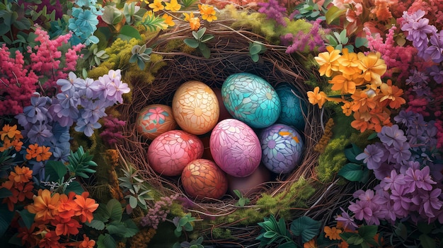 O charme da Páscoa, um amanhecer sereno, um coelho brincalhão ou uma natureza morta intrincada, adornada com pastéis, flores e ovos, captura a essência da tradição familiar e gera beleza.