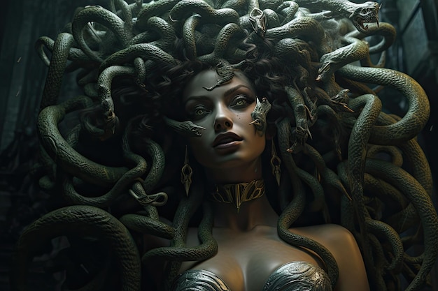 O charme intrincado da linda Medusa é uma mistura cativante de beleza e mistério