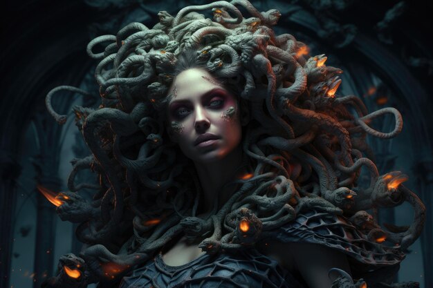 O charme intrincado da linda Medusa é uma mistura cativante de beleza e mistério