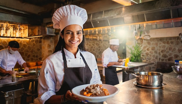 O chef a cozinhar no seu restaurante.