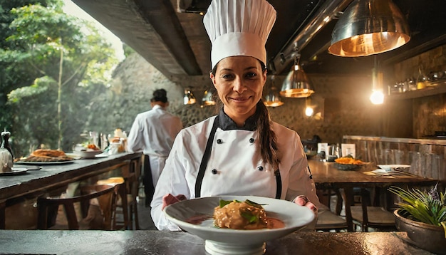 O chef a cozinhar no seu restaurante.