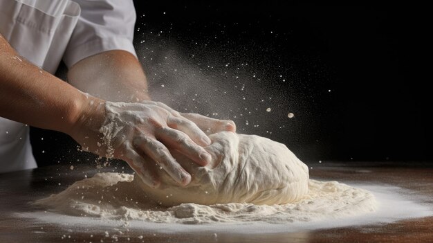 O chef está a fazer massa de pizza.