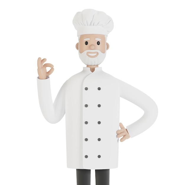 O chef faz o gesto da ilustração 3D do prato perfeito no estilo cartoon