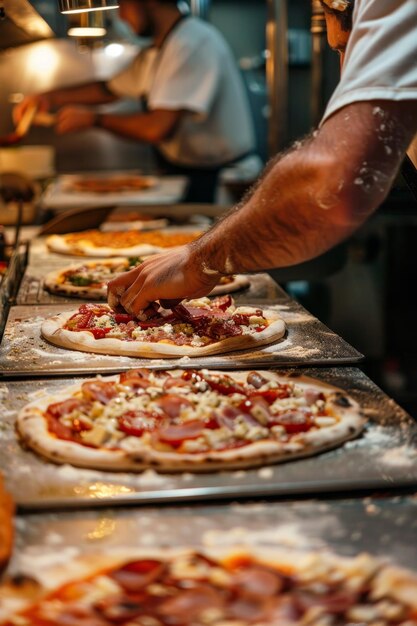 Foto o chef faz pizza. ia generativa.