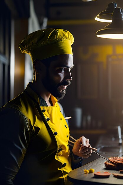 Foto o chef preparando comida em uma cozinha moderna ia generativa