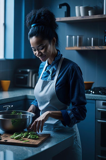 O chef preparando comida em uma cozinha moderna IA generativa