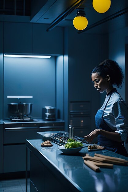 Foto o chef preparando comida em uma cozinha moderna ia generativa