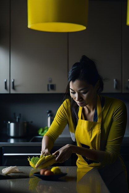 Foto o chef preparando comida em uma cozinha moderna ia generativa