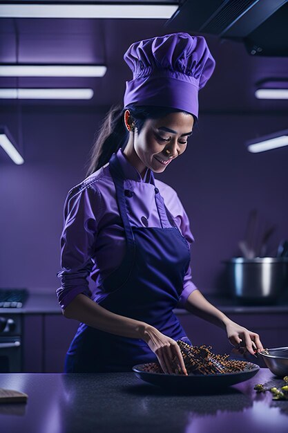 Foto o chef preparando comida em uma cozinha moderna ia generativa