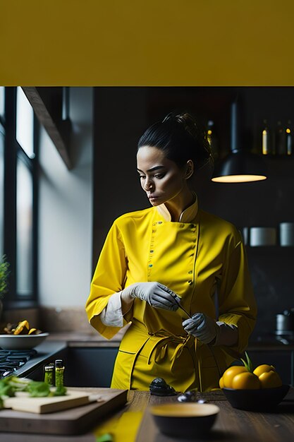 Foto o chef preparando comida em uma cozinha moderna ia generativa