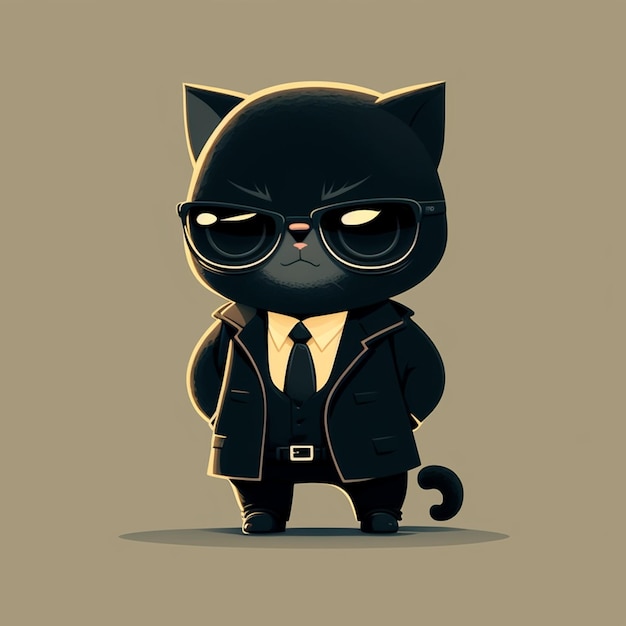 O chefe do gato está a usar um fato preto.