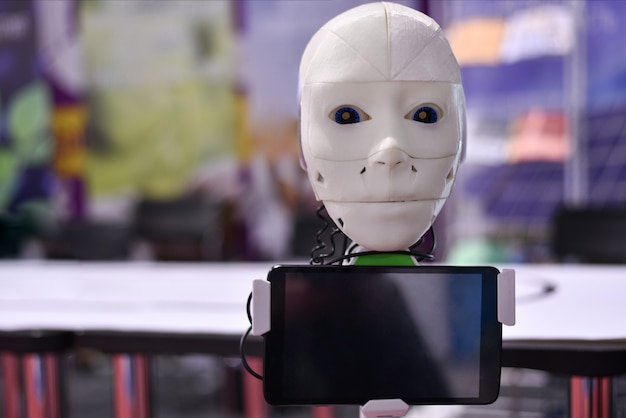 O chefe do robô Android se comunica com a pessoa através do tablet