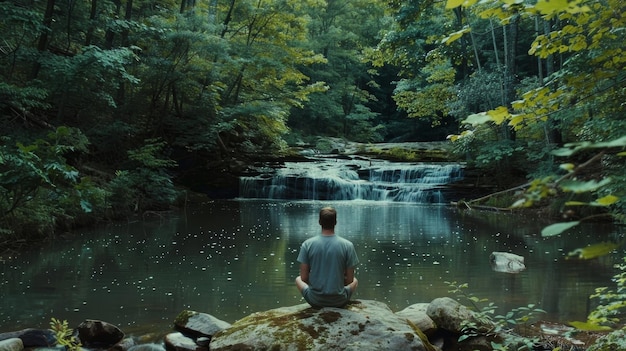 Foto o chirrido dos pássaros e uma cachoeira distante fornecem uma trilha sonora calmante para os homens