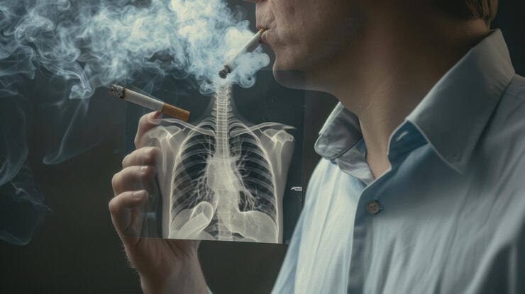 Foto o cigarro e os raios-x.