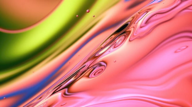 Foto o close-up de uma superfície líquida brilhante em cores verde limão brilhante e rosa quente com um foco suave generative ai aig30