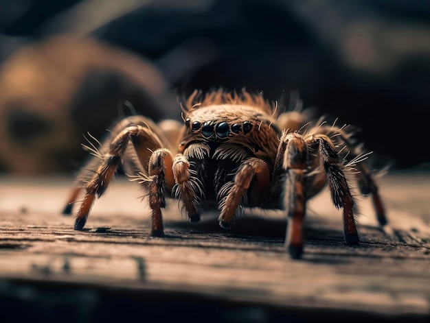 O close up extremo mostra um generativ AI gerado pela AI da tarântula de oito olhos peludo