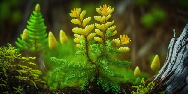 O Clube dos Stagshorns está em plena floração do musgo Lycopodium clavatum na primavera