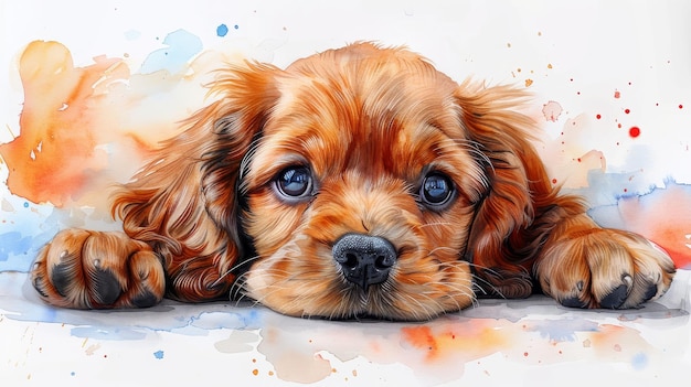 Foto o cocker spaniel americano um retrato artístico realista desenhado à mão de um cachorro com um fundo branco em estilo aquarela