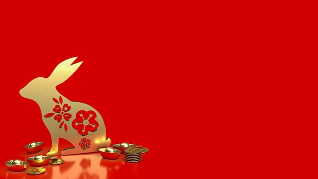 O coelho de ouro e o dinheiro dos chines para a renderização 3d do conceito de promoção